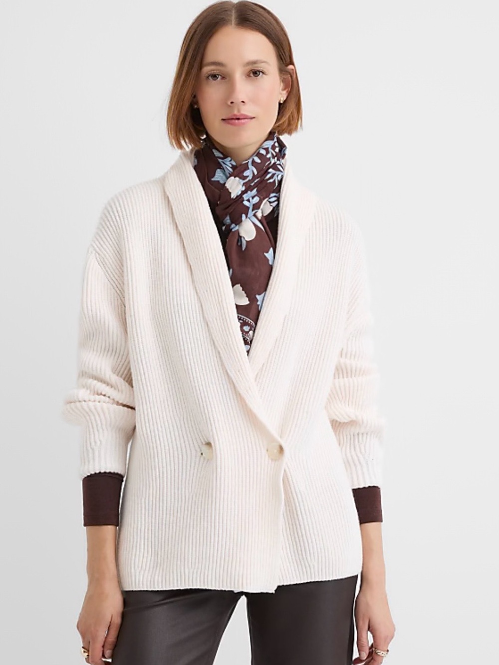 LOFT Cream Double-Button Shawl Collar Cardigan NWT